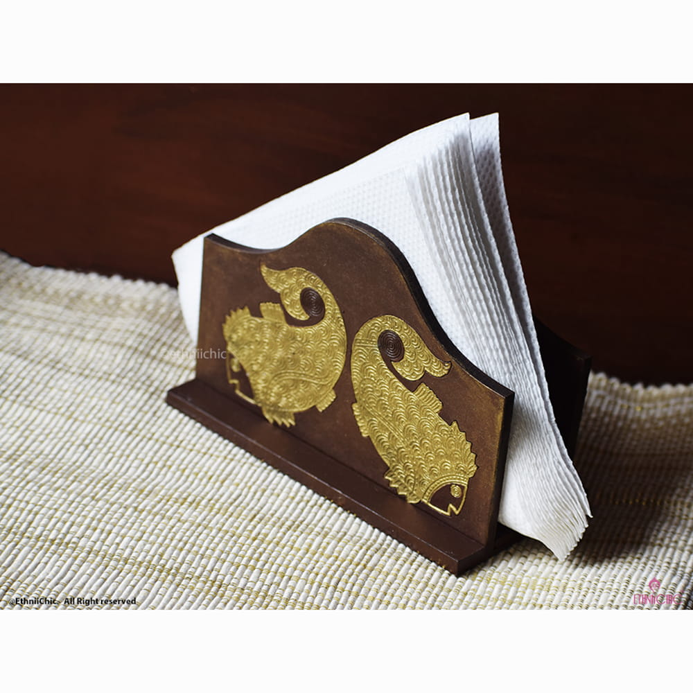 Hand painted Engraved Madhubani Fish Tissue Holder image 1