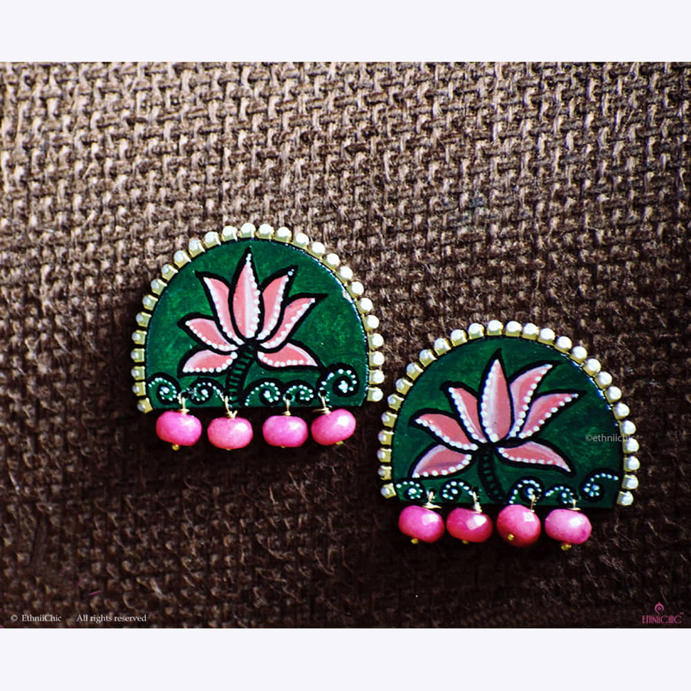 Hand painted Studs- Lotus Motif 5 image 0