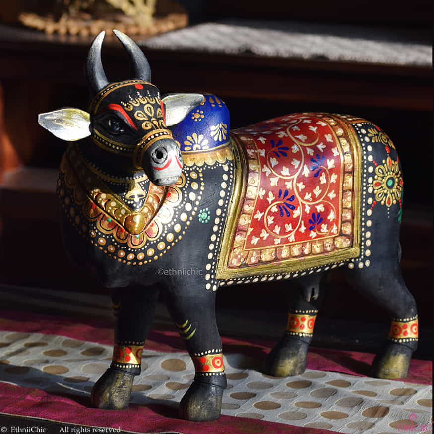 Wooden Hand painted Nandi - Black image 1