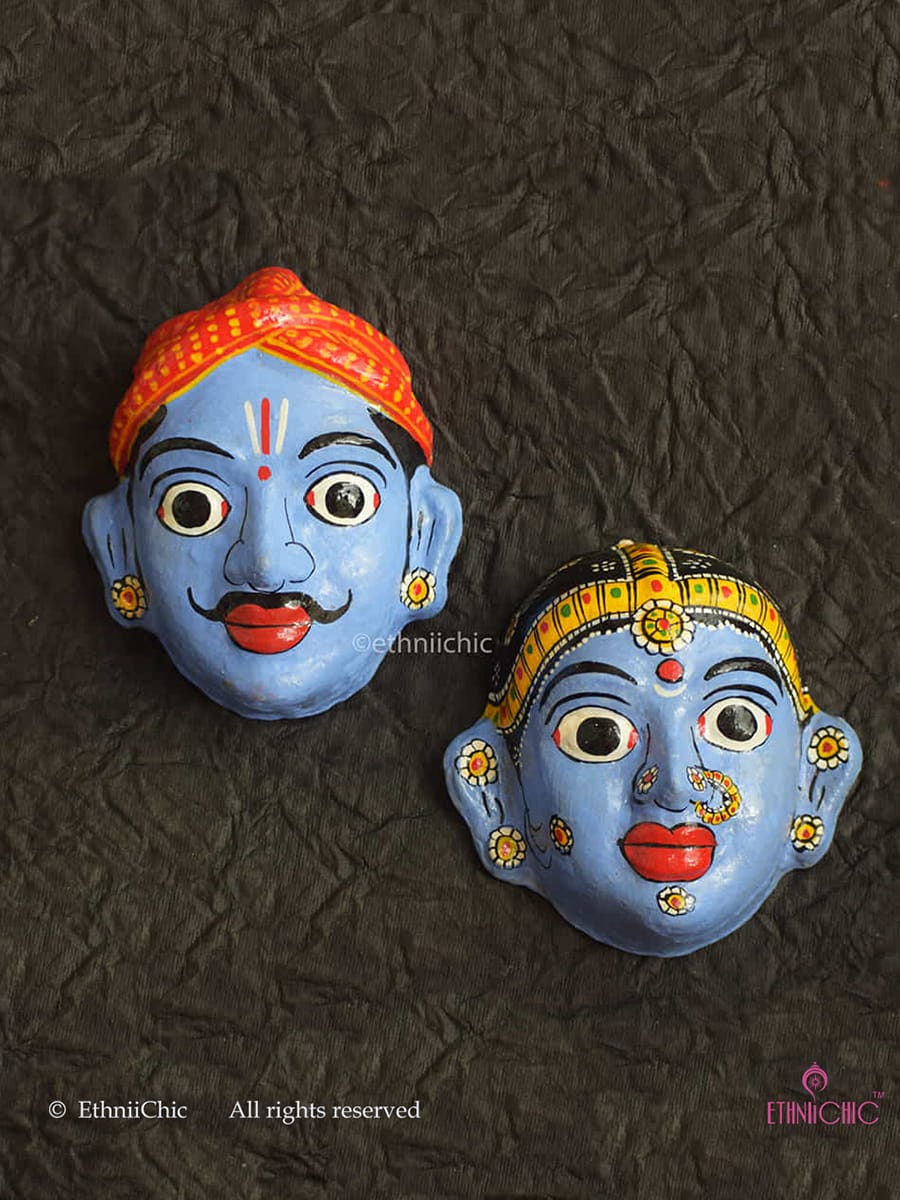 Handmade Blue Cheriyal Mask - Wall Decor