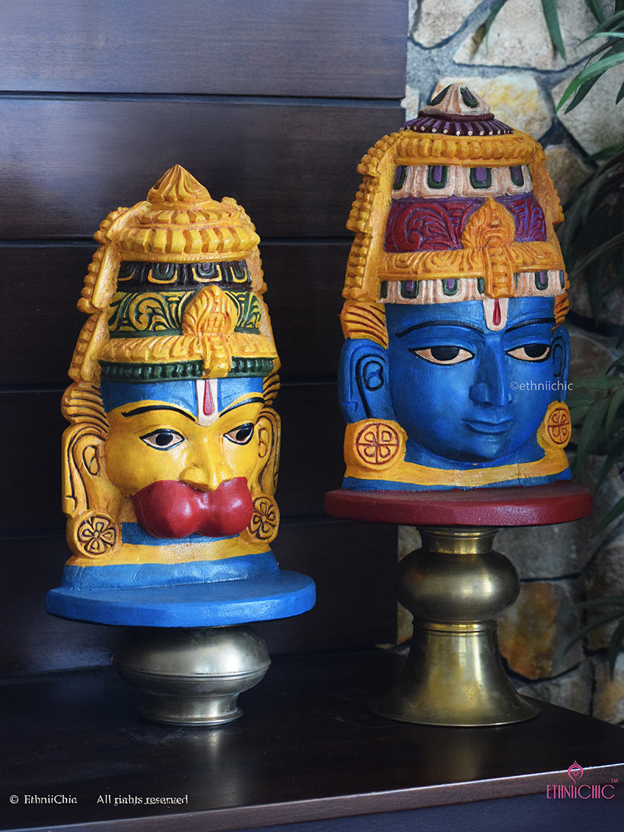 Wooden Hand Painted Ram & Hanuman Heads - 12" (Set of 2)