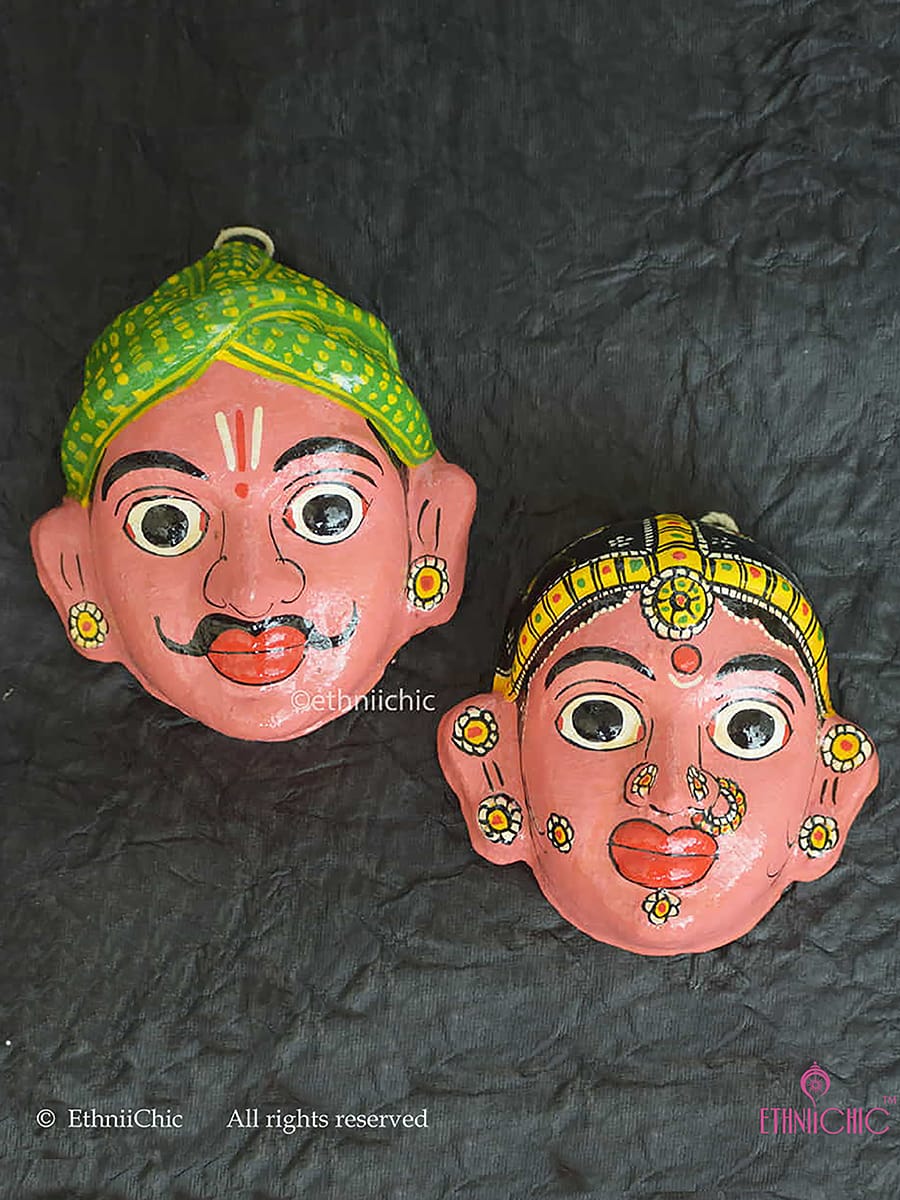 Handmade Peach Cheriyal Mask - Wall Decor