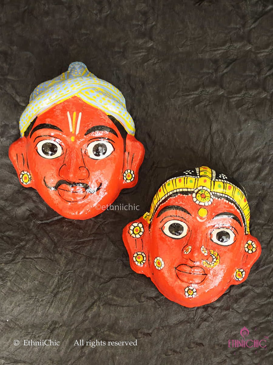 Handmade Red Cheriyal Mask - Wall Decor