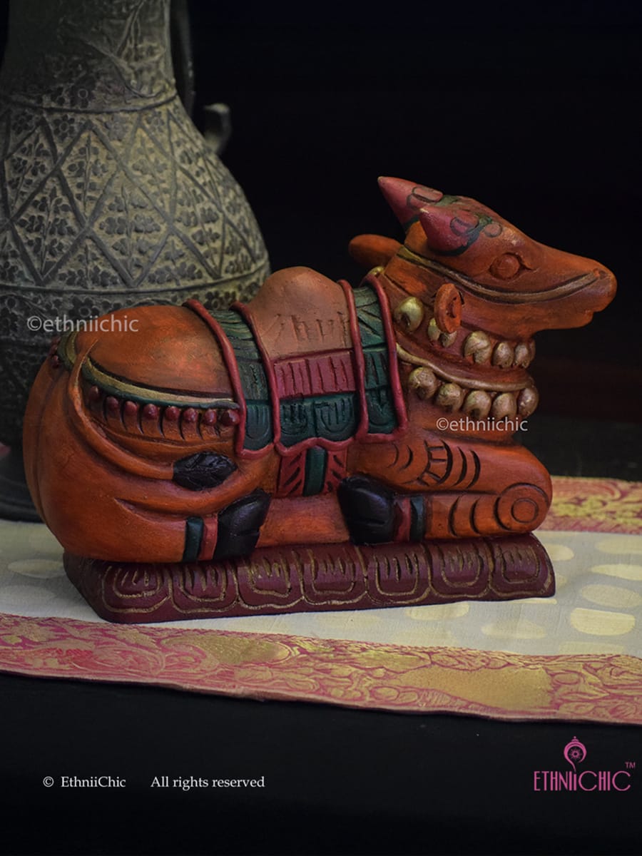 Hand painted Wooden Small Nandi - Brown