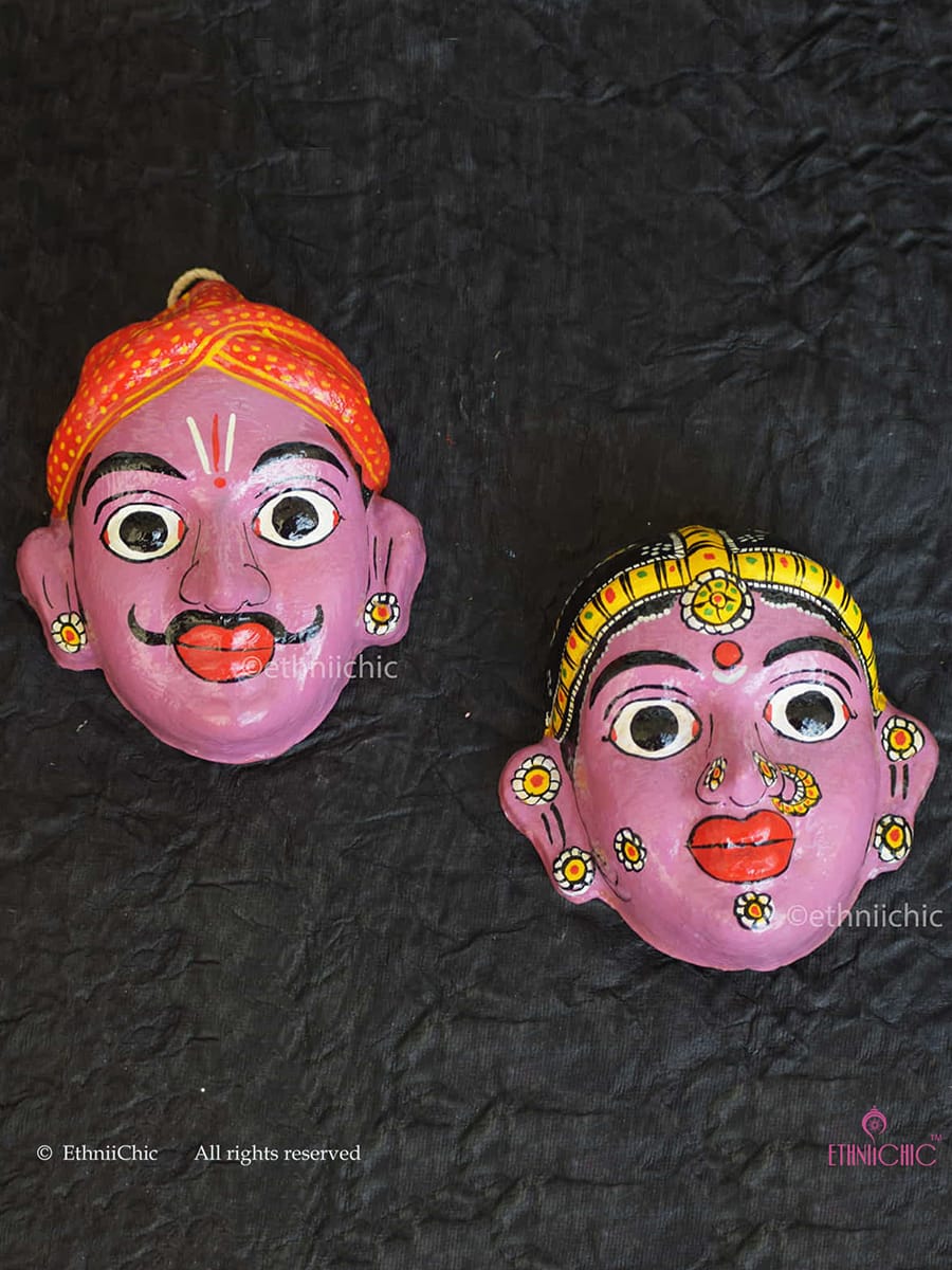 Handmade Lilac Cheriyal Mask - Wall Decor