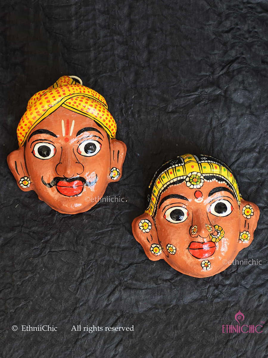 Handmade Brown Cheriyal Mask - Wall Decor