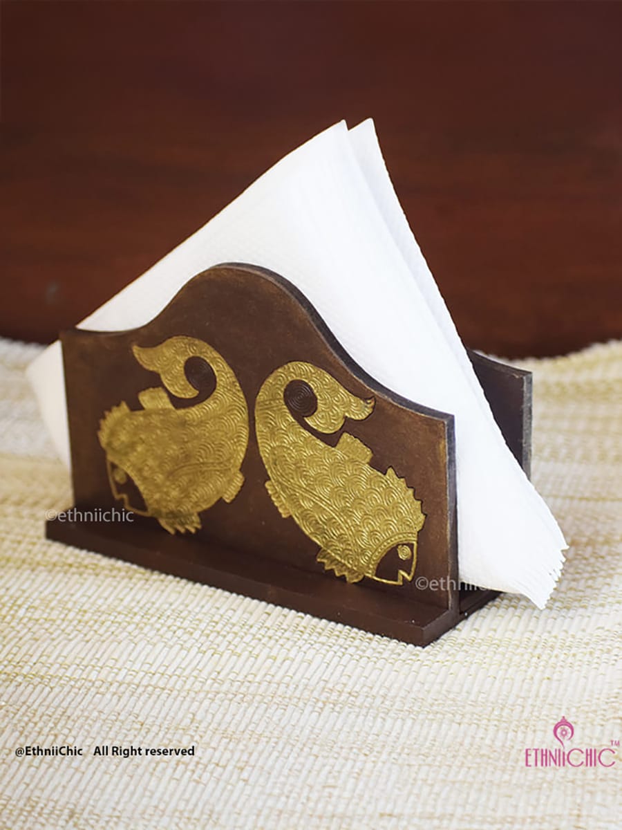 Hand painted Engraved Madhubani Fish Tissue Holder