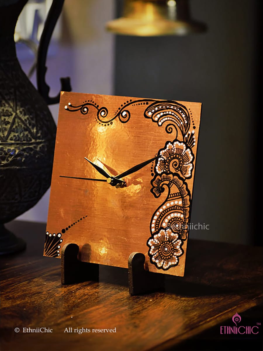 Hand painted Henna Table Clock