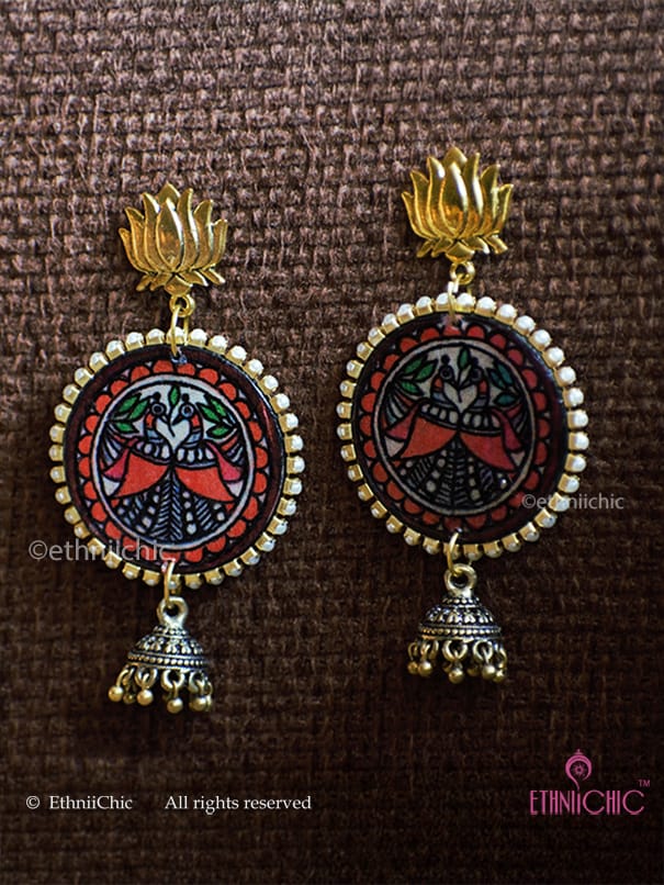 Madhubani Hand-painted  Peacock Earrings