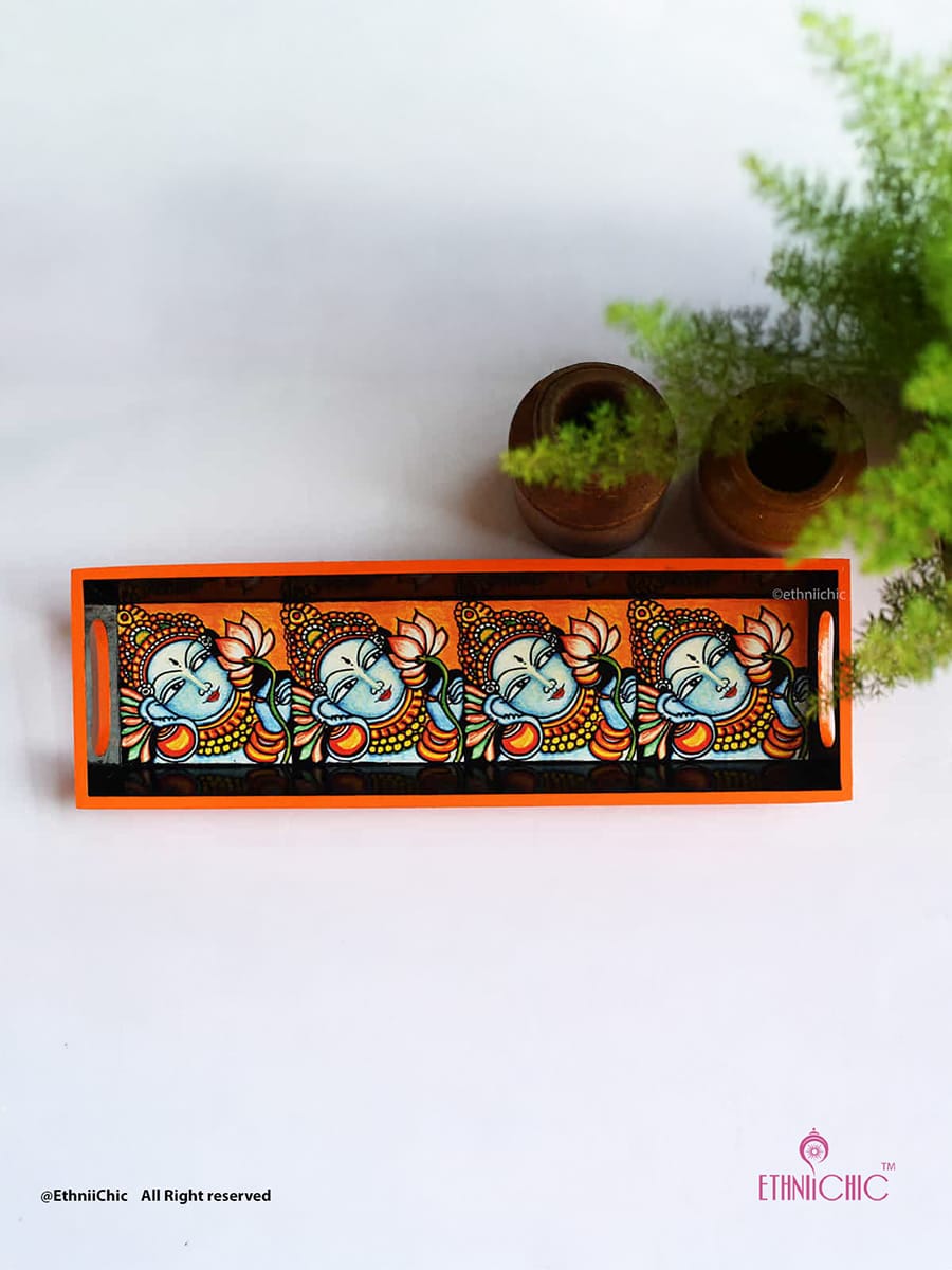 Wooden Narrow Tray - Kerala Mural Apsara
