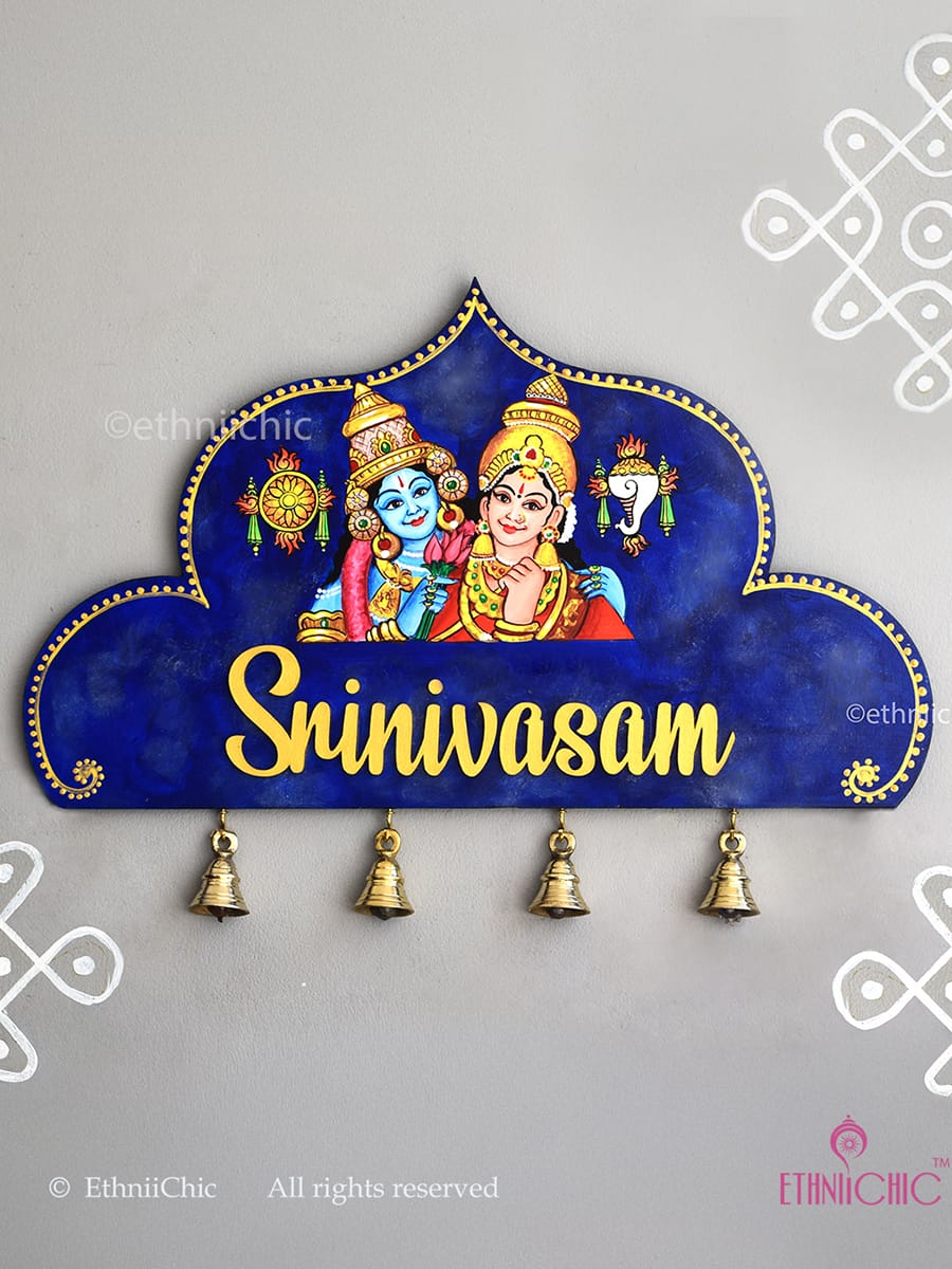 Handpainted Wooden Name board - Lord Venkateswara and Padmavathi Devi