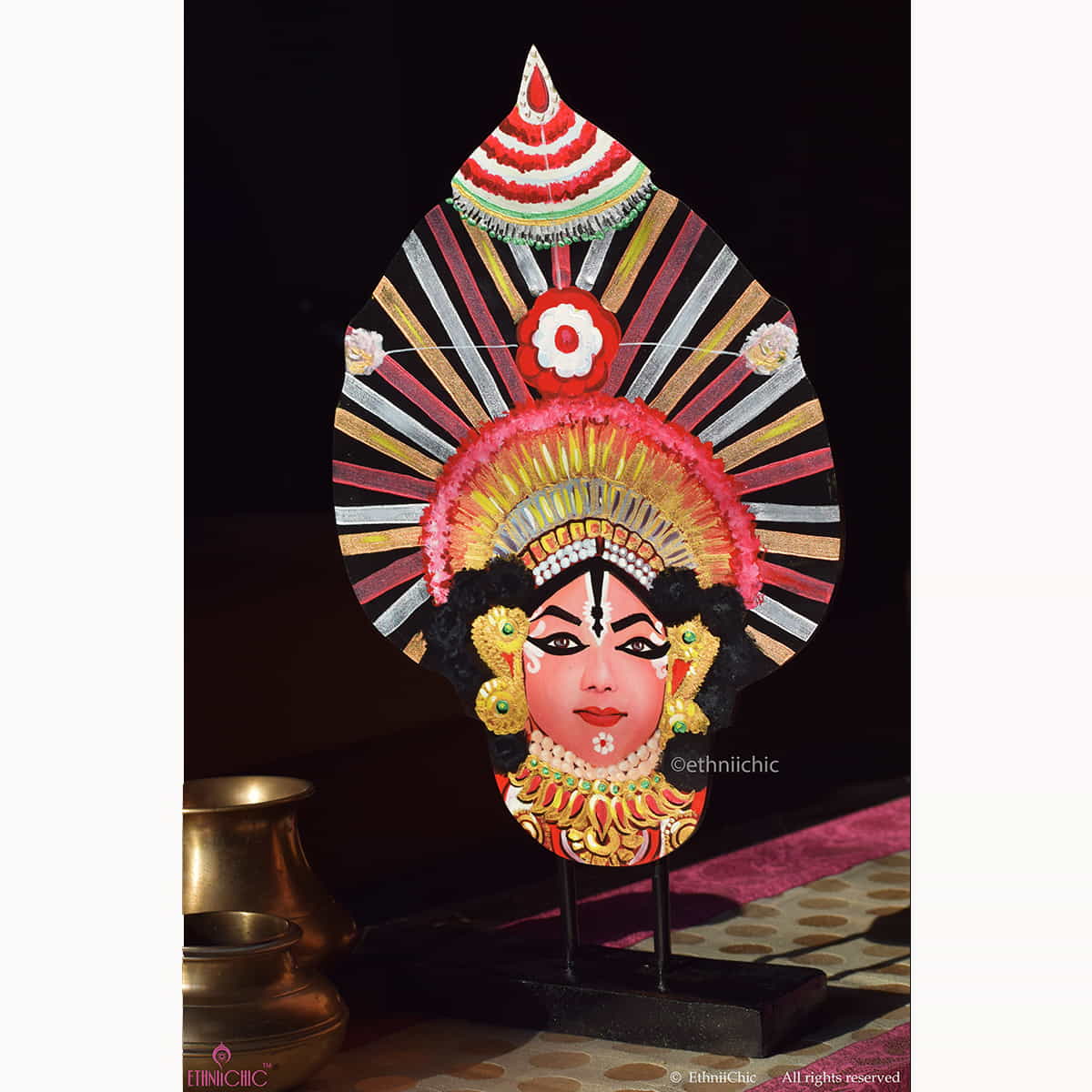 Hand Painted Wooden Yakshagana Mask - 2-in-1 Decor image 1
