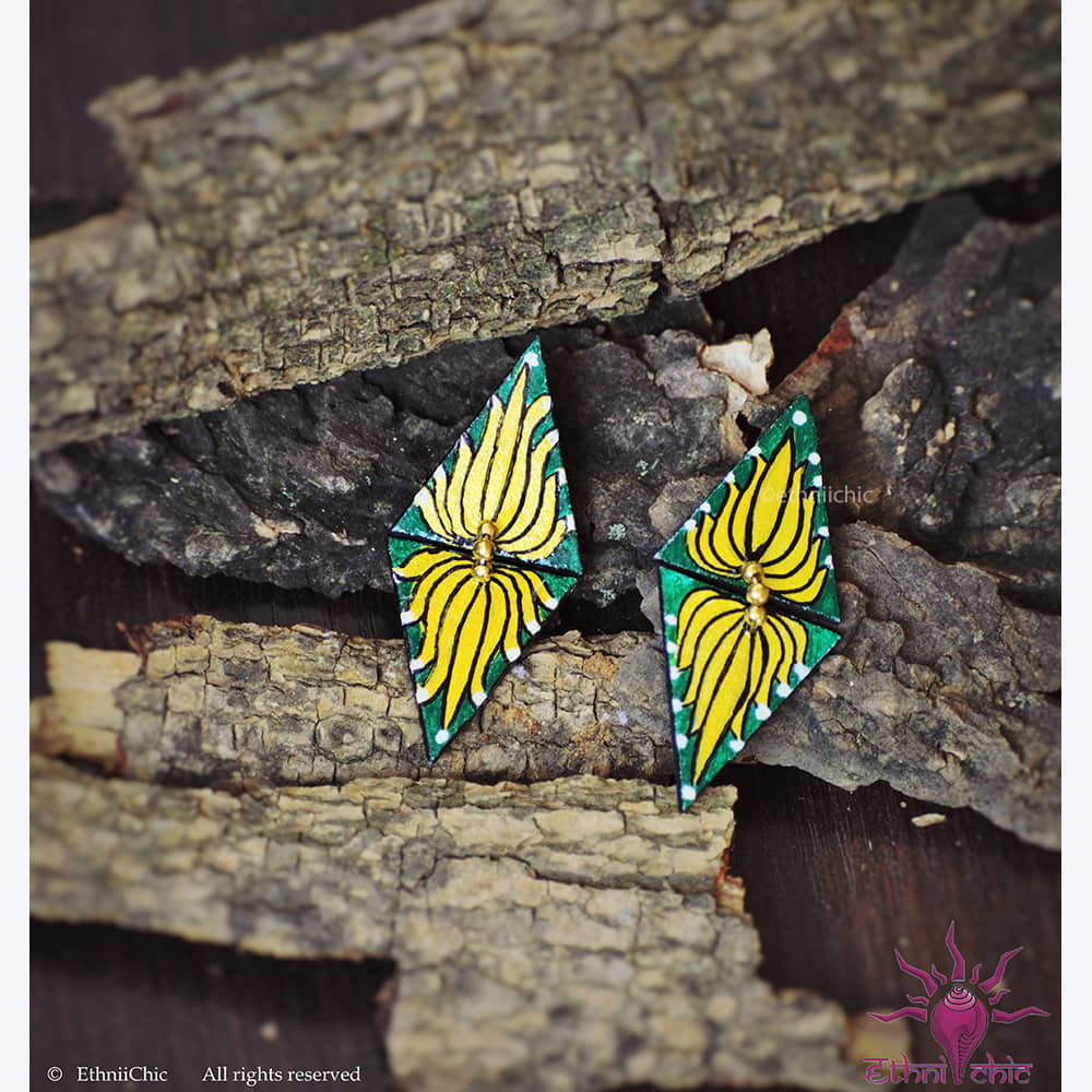 Hand painted Studs- Lotus Motif 2 image 0