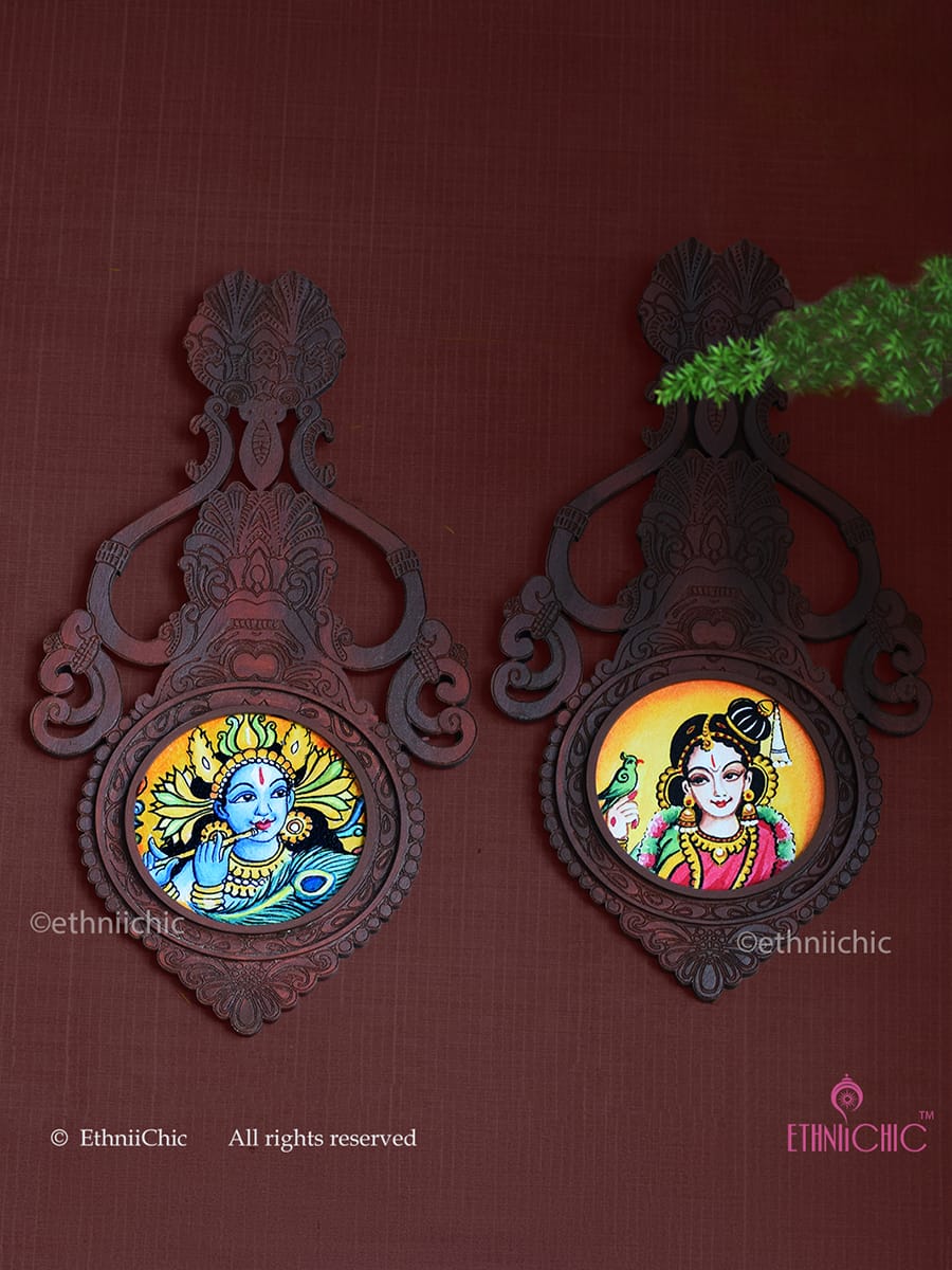 Wooden Aranmula Wall Frames - Krishna Andal (Set of 2 frames)
