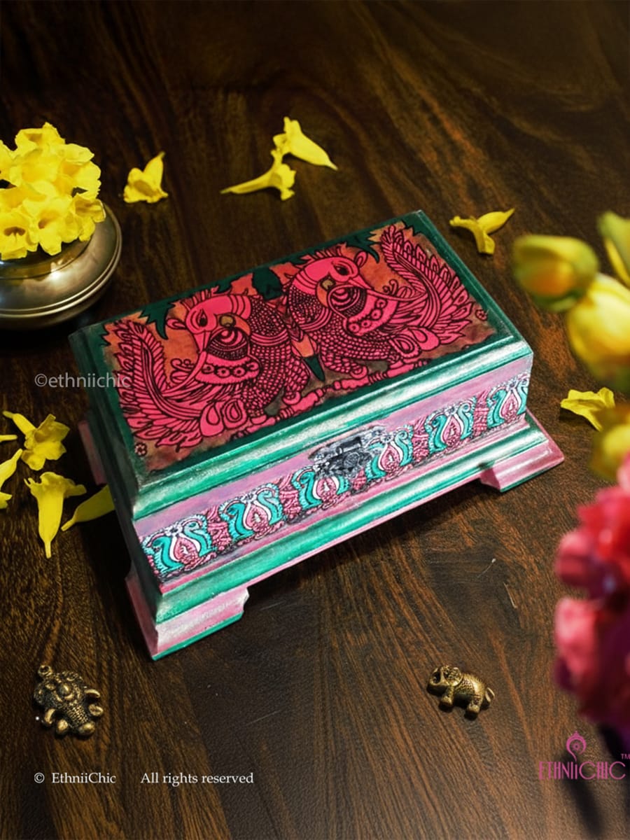 Multipurpose Rectangular Box - Kalamkari Peacock