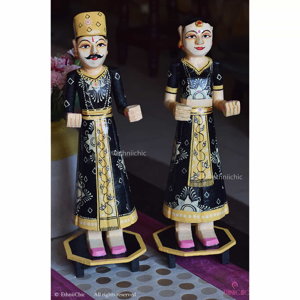 Wooden Gangaur Dolls 18"- Black image 0