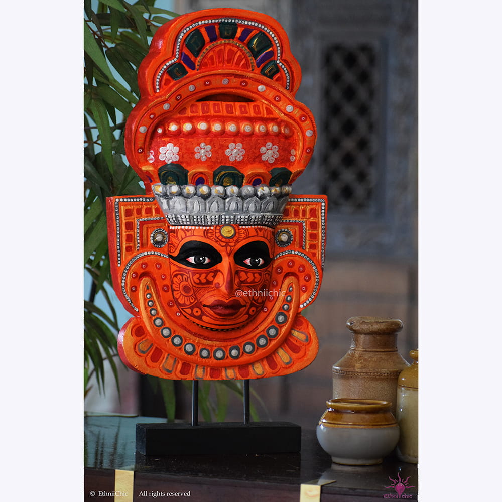 Theyyam Mask - Hand Painted Vishnumoorthy - 2-in-1 Decor image 1