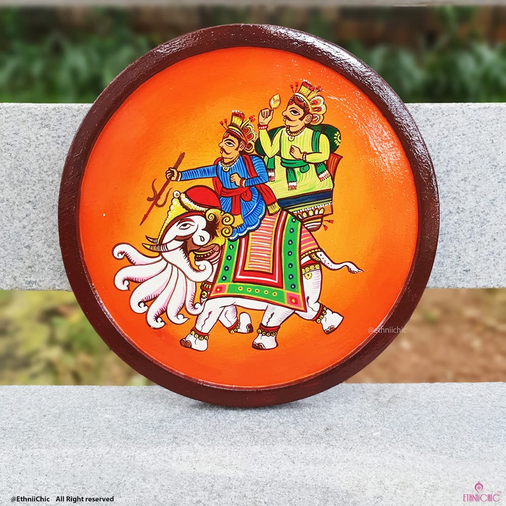 Airavath Hand painted Wooden Wall Plate - 10" image 0
