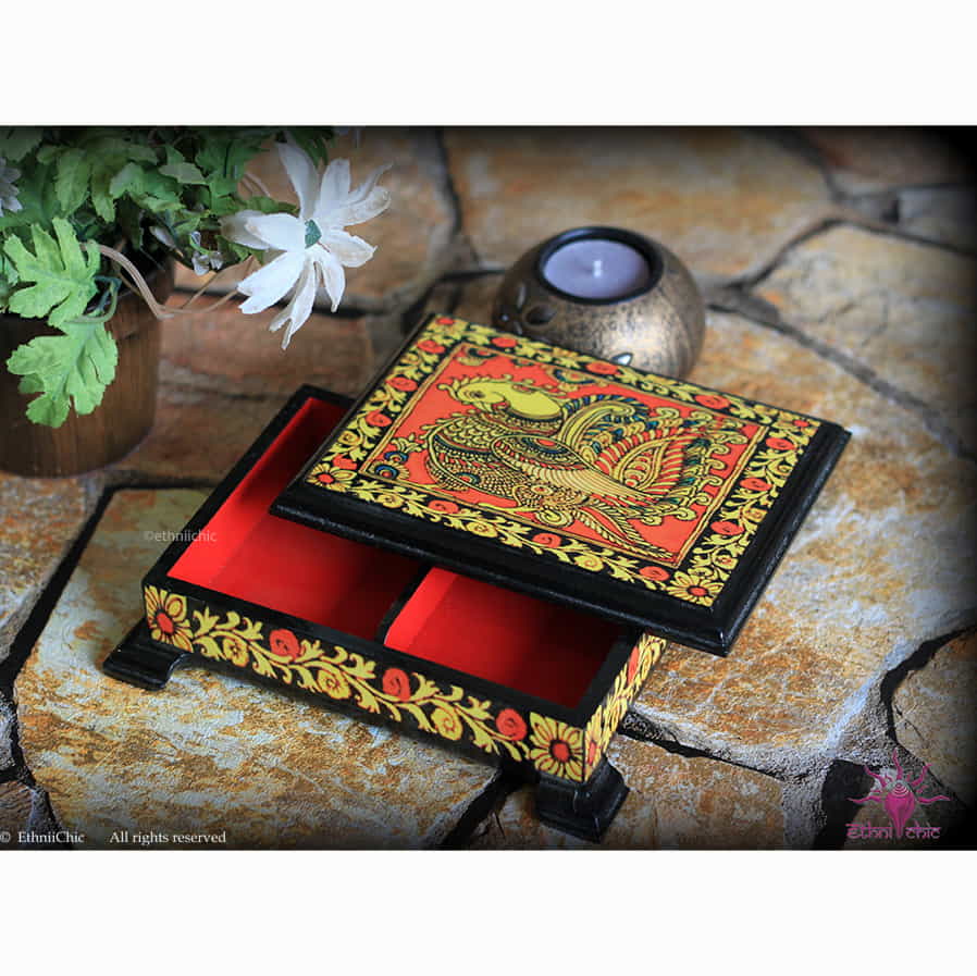 Multipurpose Box 2 slots - Kalamkari Peacock image 1