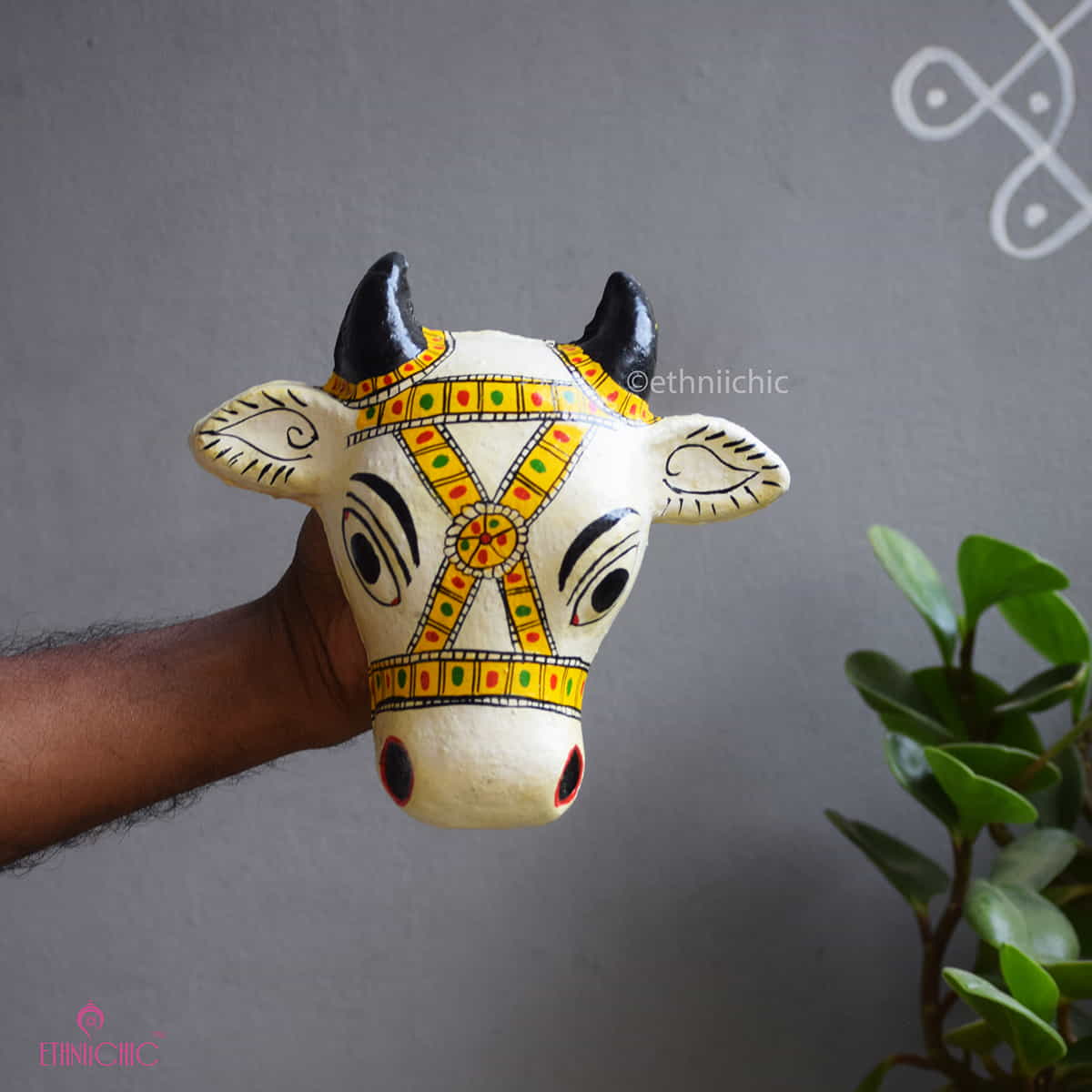 Cow Cheriyal Mask - 7" image 1