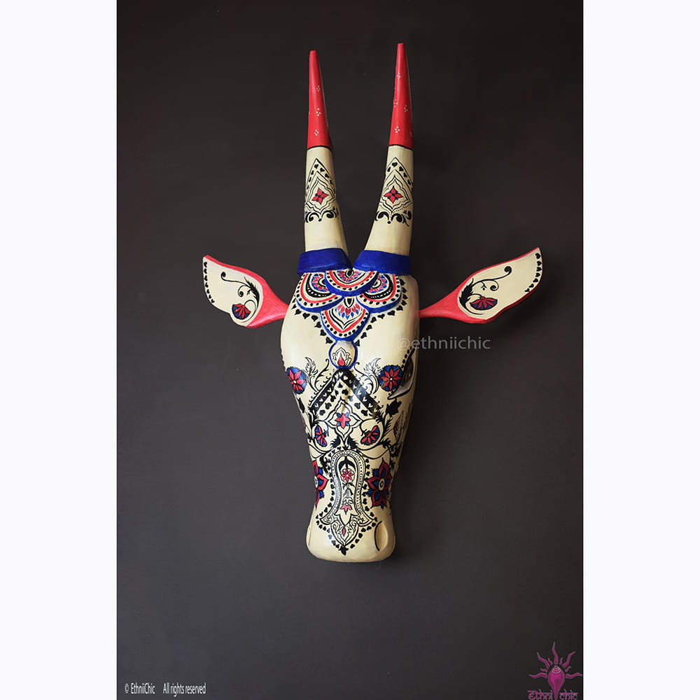 Hand painted 24" Cream and Pink Bull Head image 2
