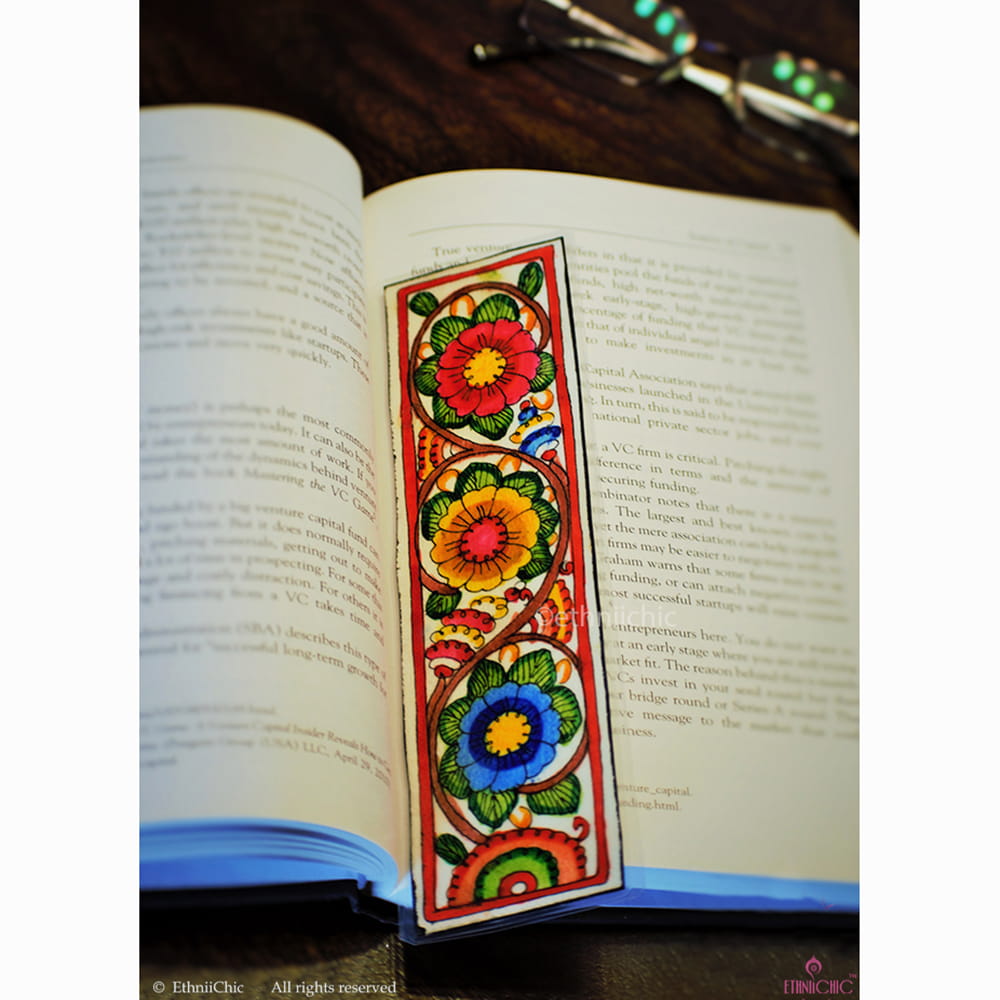 Hand painted Tholu Bommalatha Multicolor Floral Book mark image 0