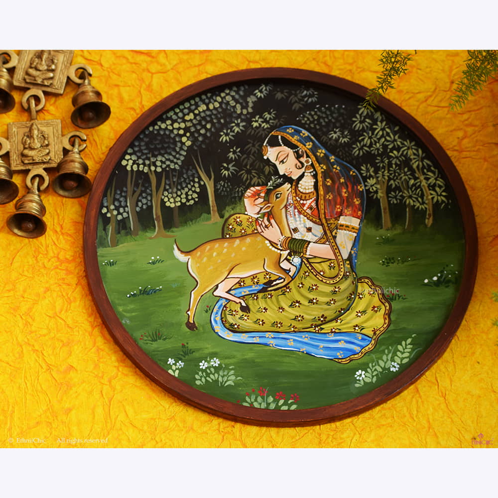 Hand painted Wooden Wall Plate Art Decor Radha - 12" image 0