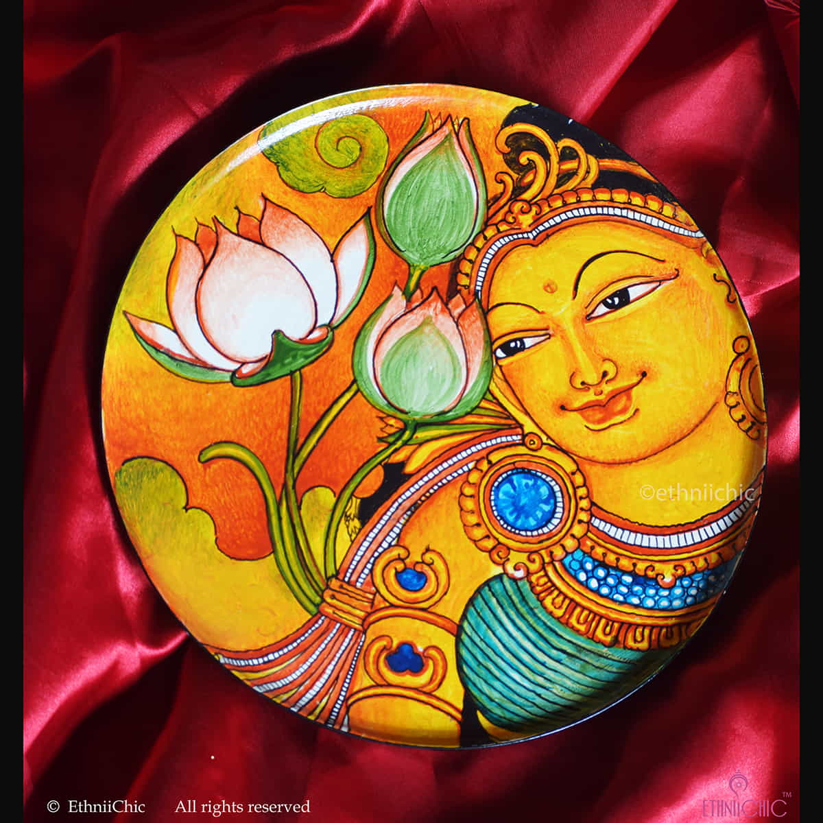 Hand painted Apsara Kerala Mural Wall Plate - 10" image 1