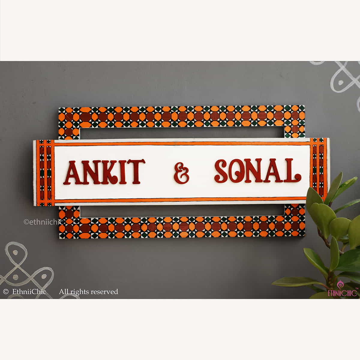 Handpainted Wooden Name board - Athangudi image 0