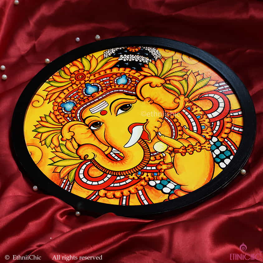Hand painted Wooden Wall Plate Bal Ganehsa- 12" image 1