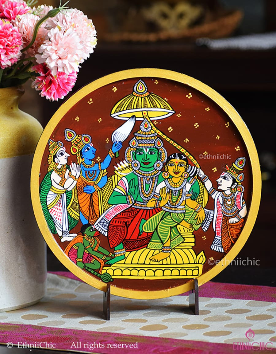 Hand painted Wooden Ram Darbar Wall Plate - 10"