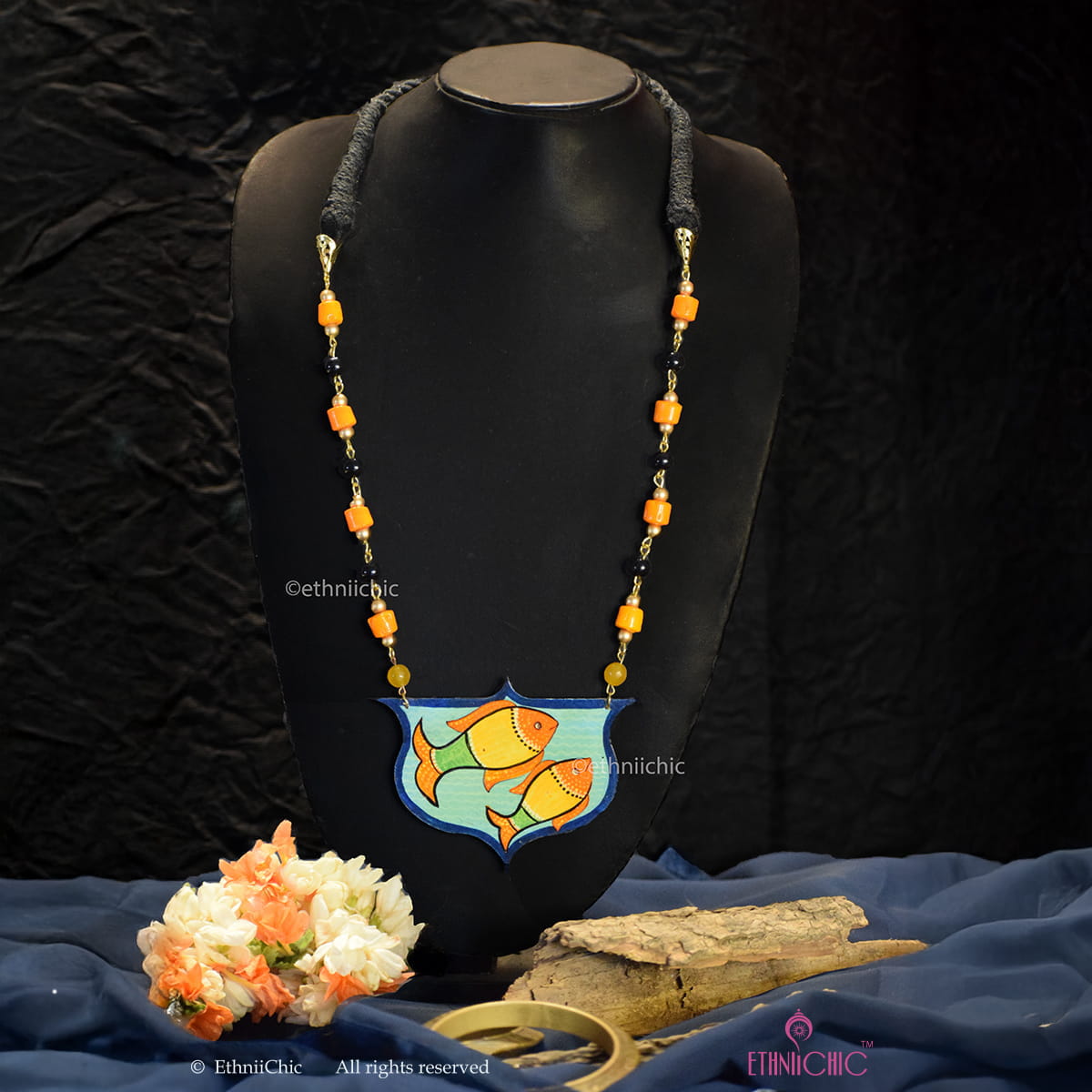 Hand painted Madhubani Fish Neck piece