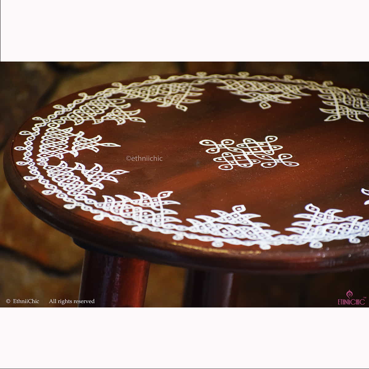 Handpainted Wooden Kolam Peg Table image 1