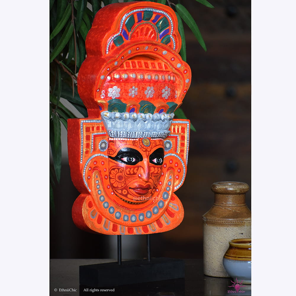 Theyyam Mask - Hand Painted Vishnumoorthy - 2-in-1 Decor image 2