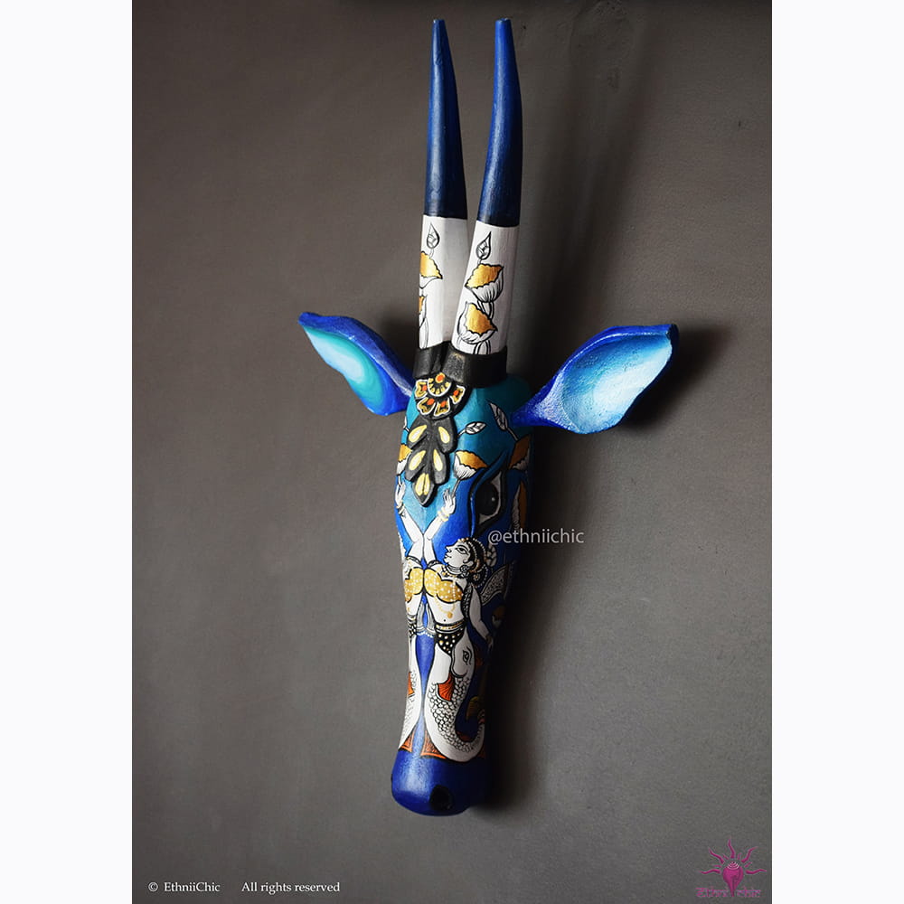 Hand painted 18" Narrow Cow Head - Apsara Blue image 2