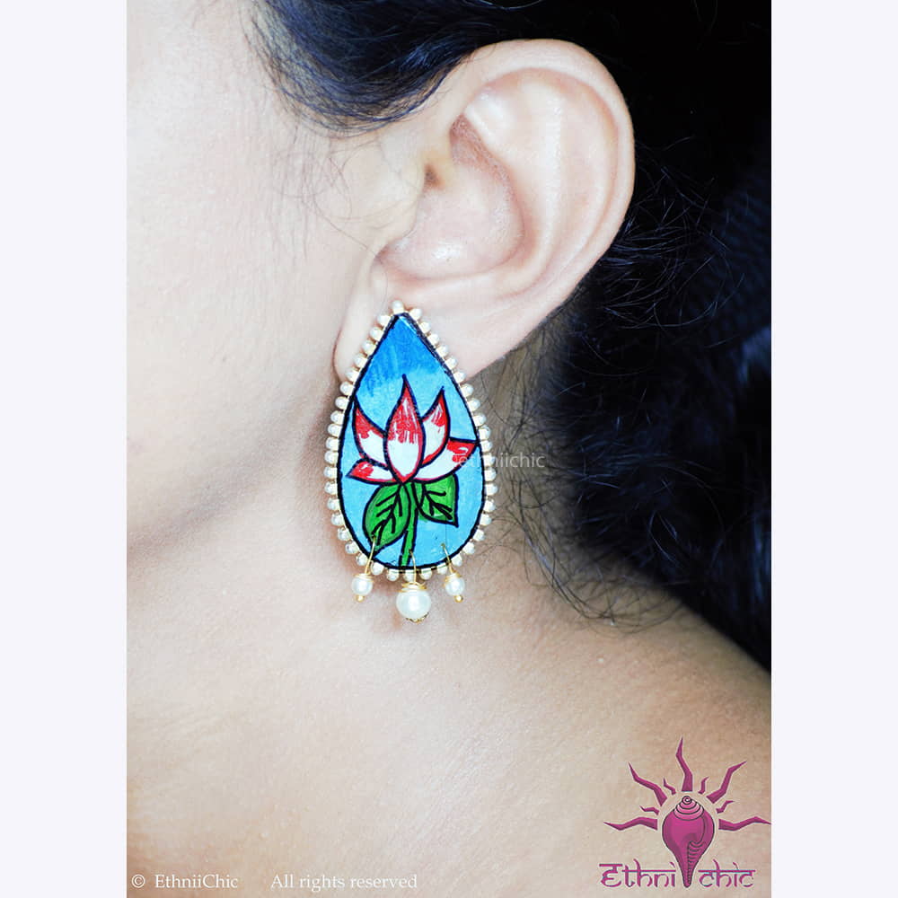 Hand painted Studs- Mural Lotus Motif image 1