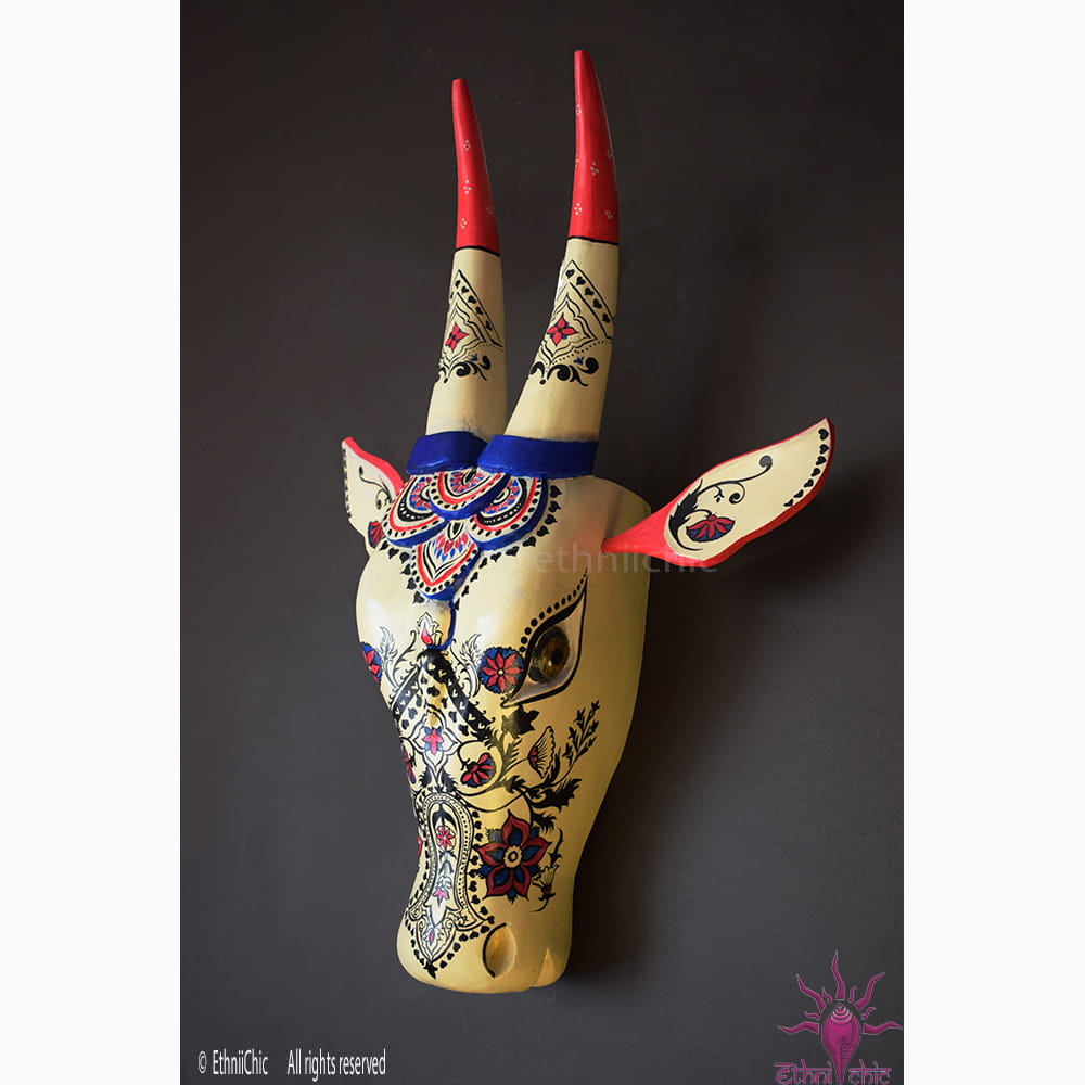 Hand painted 24" Cream and Pink Bull Head image 0
