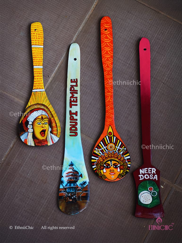 Mangalore Inspired Hand painted Spatula Art Wall Decor - Set of 6 (Copy)