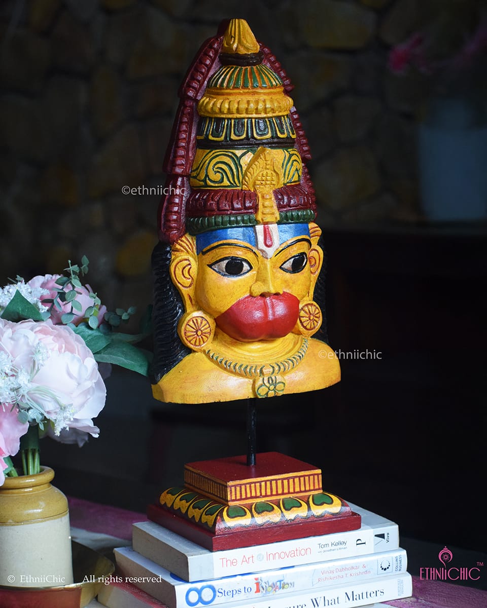 Hanuman Bust – Hand painted Wooden Sculpture | EthniiChic