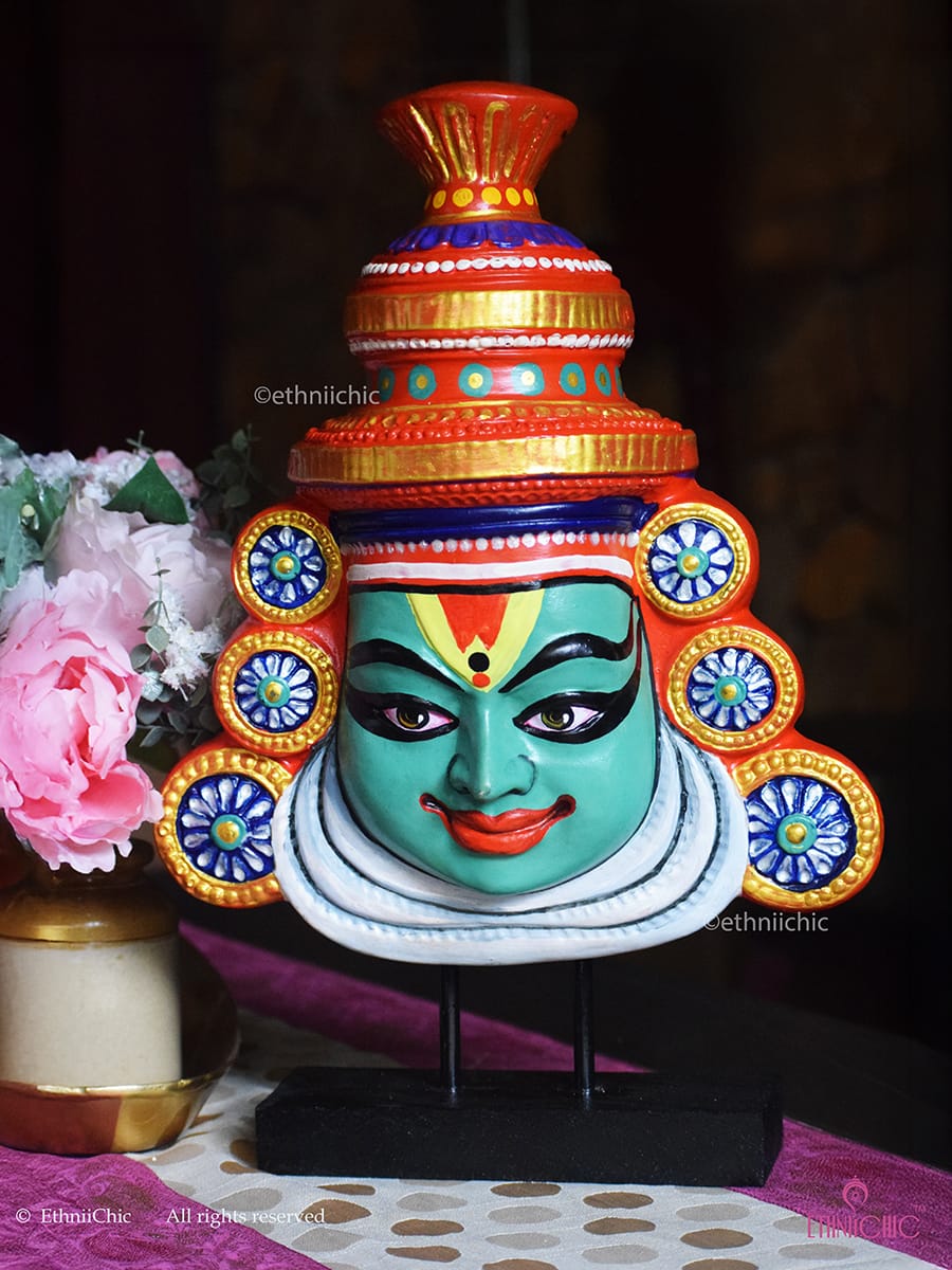 Hand Painted Kathakali Mask - 2-in-1 Wall & Table Decor Sculpture