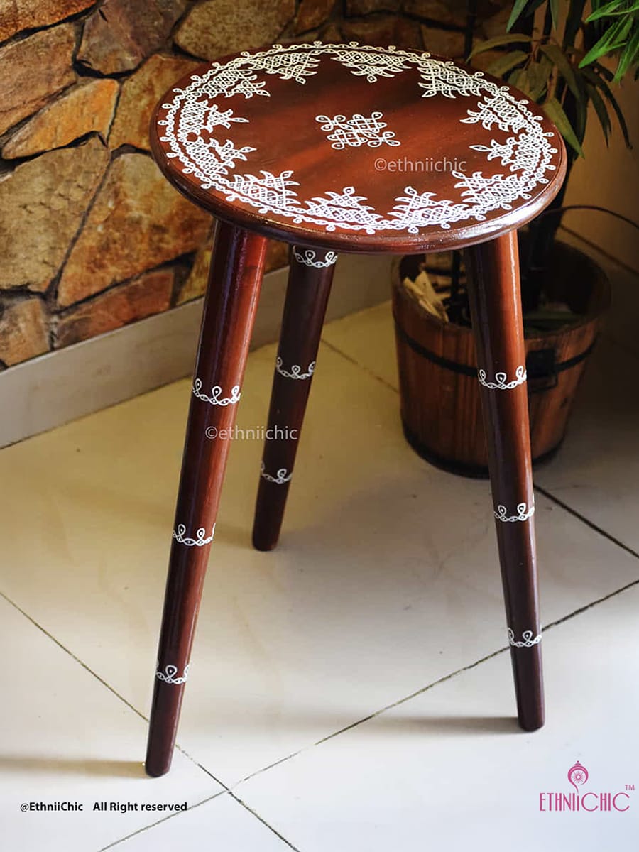 Handpainted Wooden Kolam Peg Table