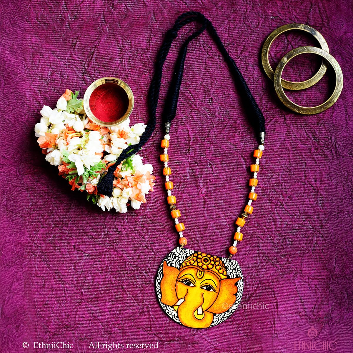 Hand painted Ganesha Kerala Mural Neck piece 5