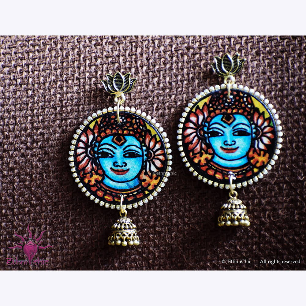 Hand painted Earrings- Mural Face 13 image 0