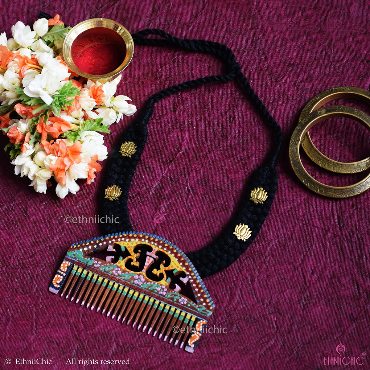 Hand painted Wooden Comb Jewelry