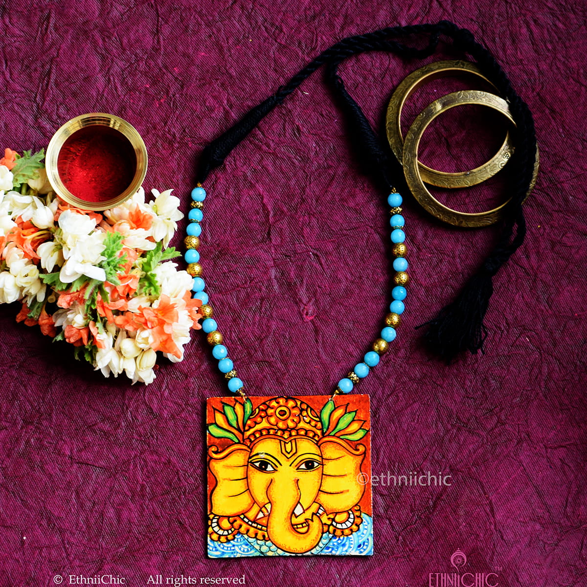 Hand painted Ganesha Kerala Mural Neck piece 6