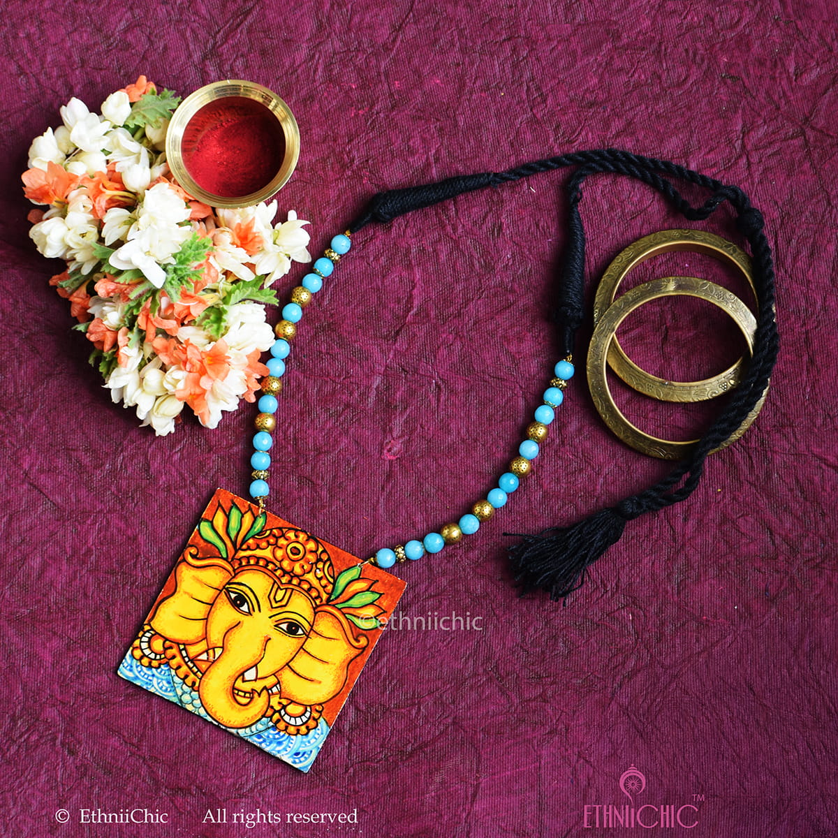 Hand painted Ganesha Kerala Mural Neck piece 6