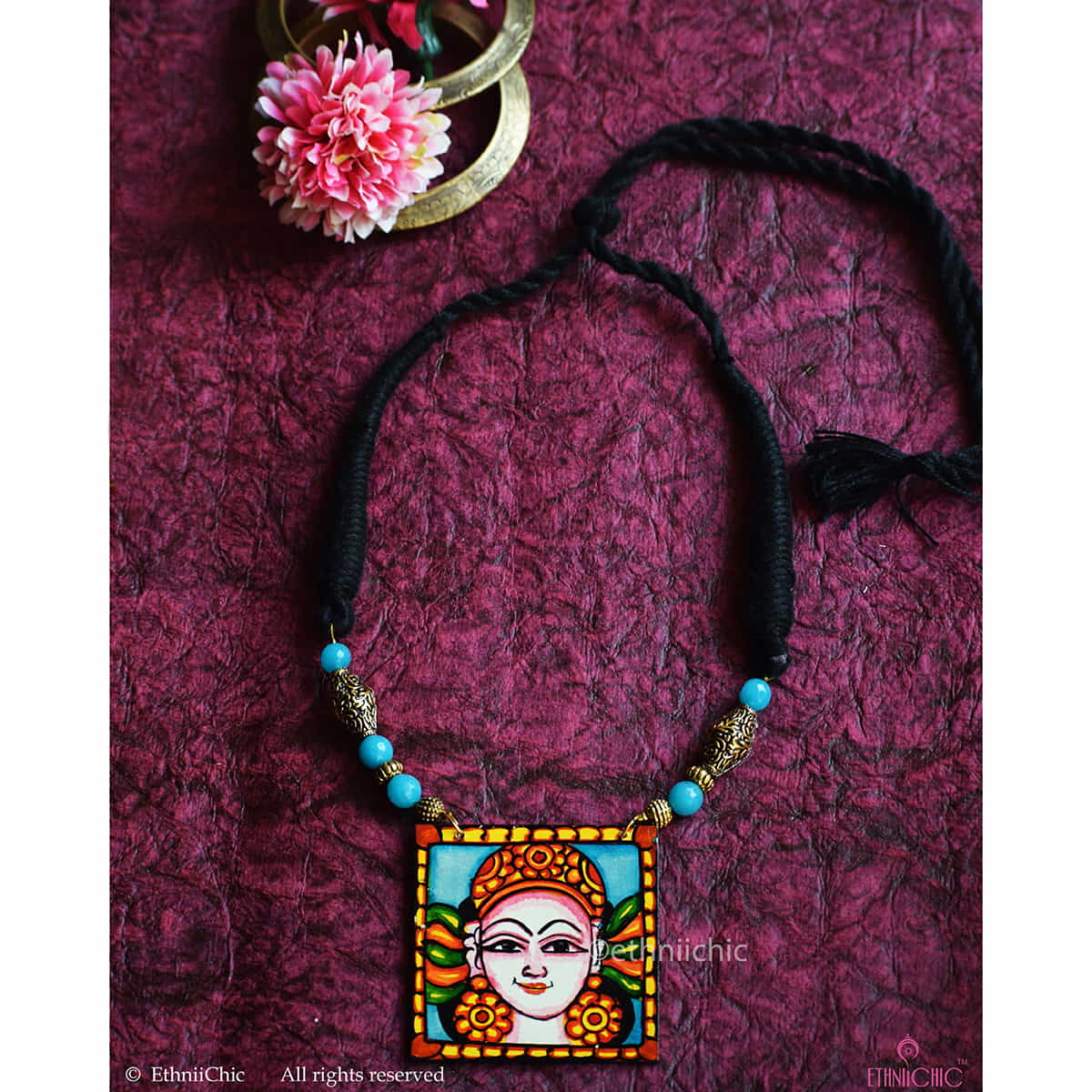 Hand painted Kerala Mural Neck piece 4 image 0