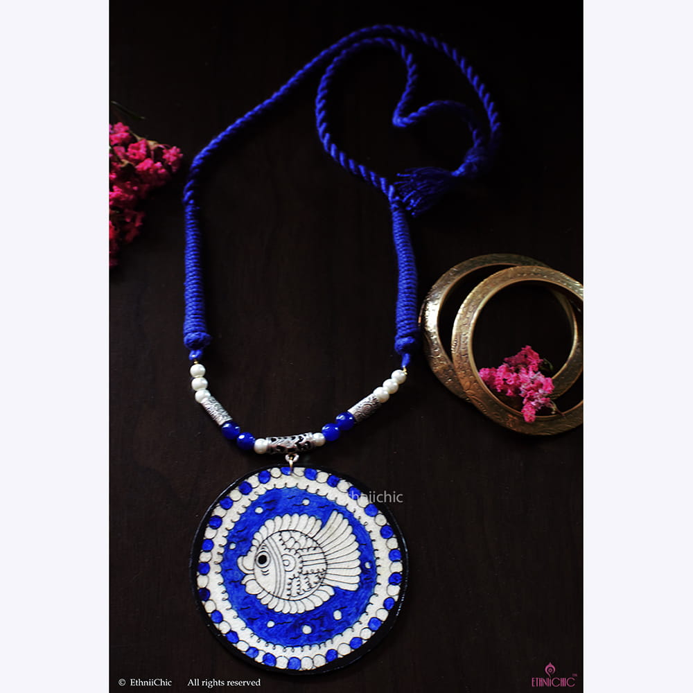 Hand painted  Machli Neck piece Blue image 0