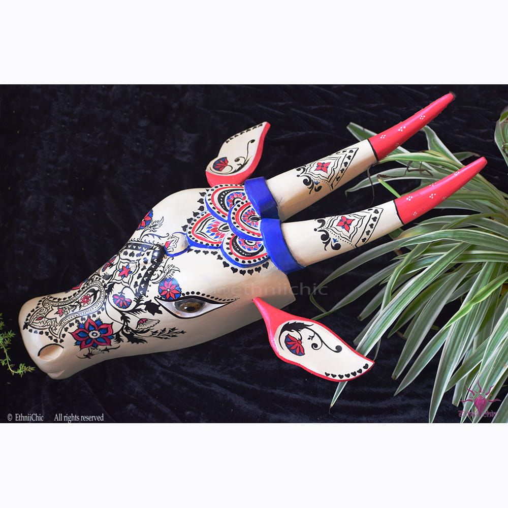 Hand painted 24" Cream and Pink Bull Head image 4