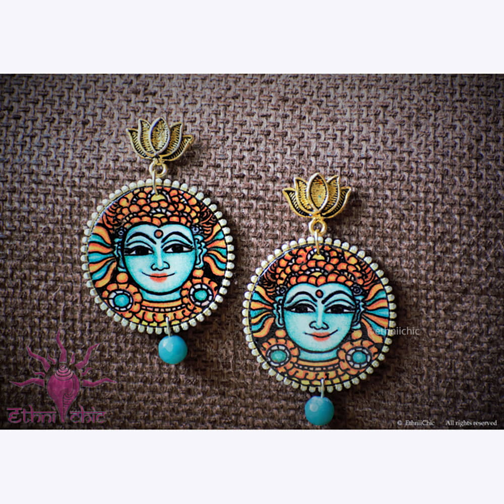 Hand painted Ear rings - Mural face 5 image 0